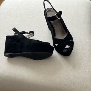 Stuart Weitzman black velvet platforms.